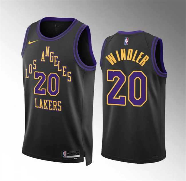 Mens Los Angeles Lakers #20 Dylan Windler Black 2023-24 City Edition Stitched Basketball Jersey Dzhi